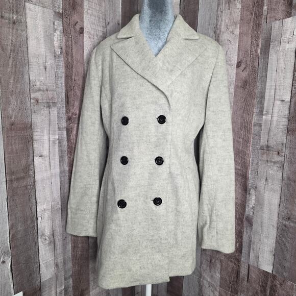 Unknown Jackets & Blazers - Double Brested Light Gray Lined Long Coat Felted Wool Women's Small Medium Gift